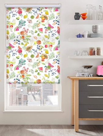 Tutti Frutti White Floral Fruit Print Roller Blind Tutti Frutti White Floral Fruit Print Roller Blind
