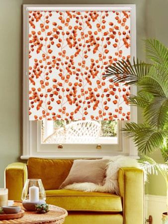 Climbers Orange on Linen Blackout Roller Blind Climbers Orange on Linen Blackout Roller Blind
