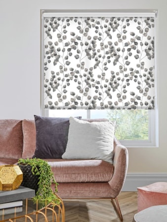 Climbers Grey Floral Leaf Roller Blind Climbers Grey Floral Leaf Roller Blind