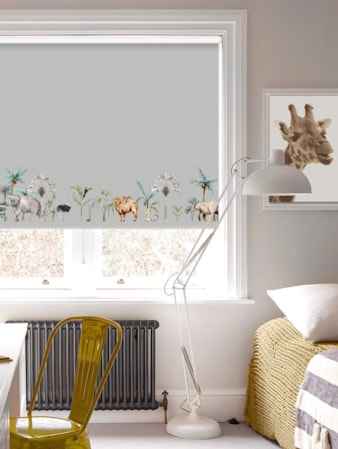 Safari Border Slate Cordless Spring Loaded Roller Blind Safari Border Slate Cordless Spring Loaded Roller Blind