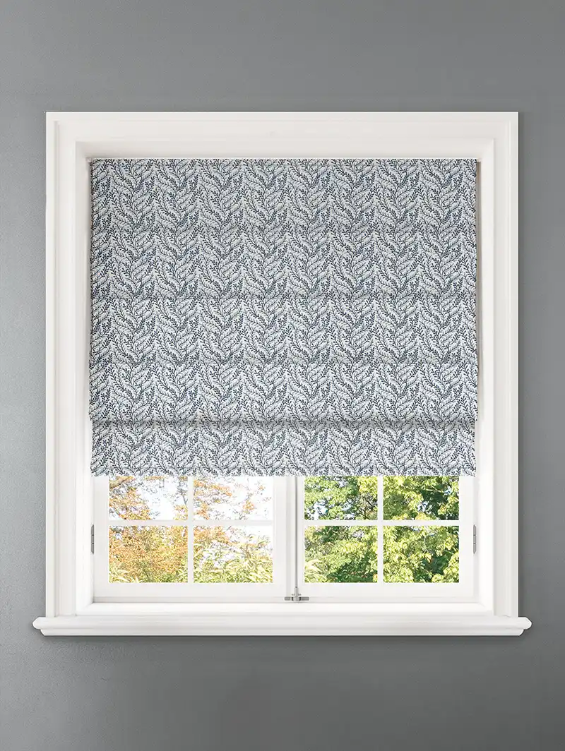 Embroidered Buds Cornflower Leaf Pattern Roman Blind