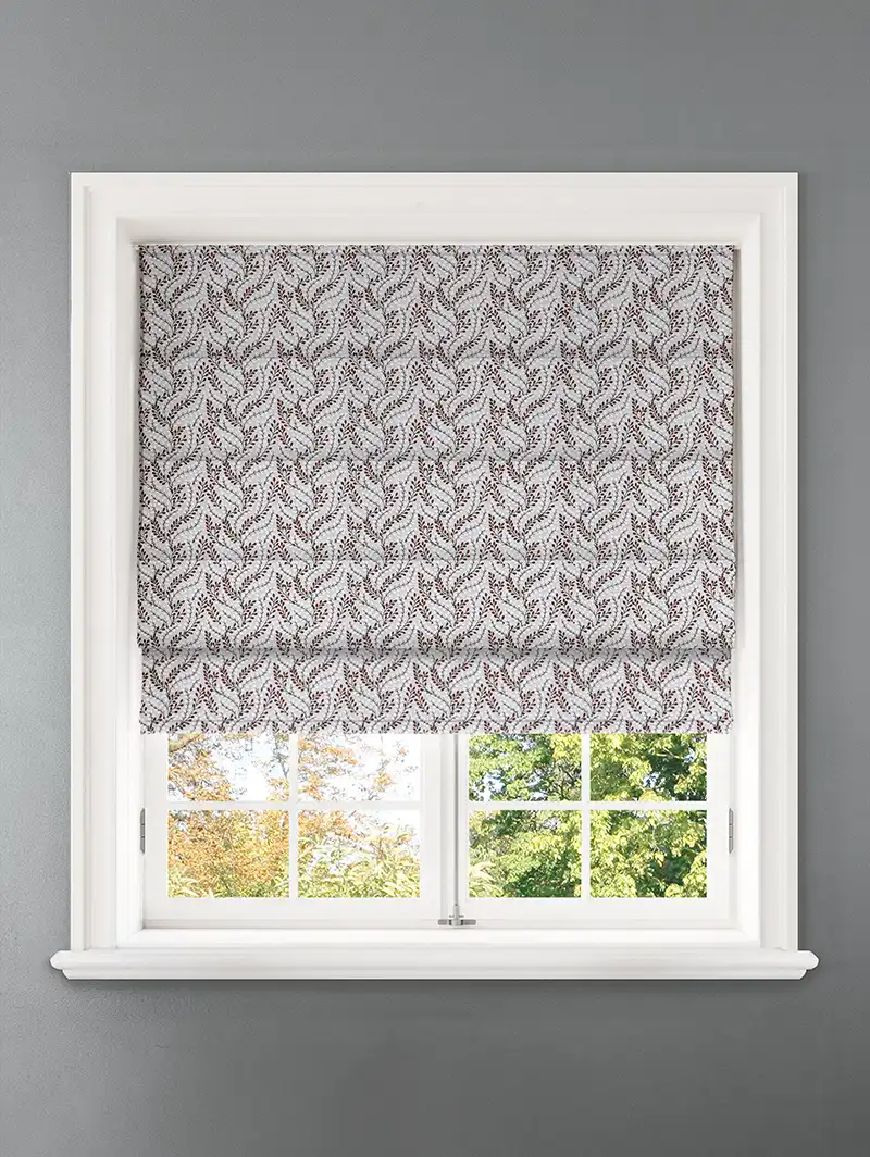 Embroidered Buds Rosso Leaf Pattern Roman Blind