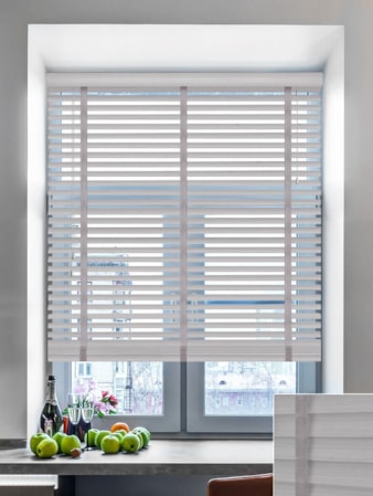 Soft Grey Wood Grain Faux Wood Venetian Blind With Tapes Soft Grey Wood Grain Faux Wood Venetian Blind With Tapes