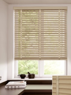 Greige 50mm Faux Wood Venetian Blind With Tapes Greige 50mm Faux Wood Venetian Blind With Tapes