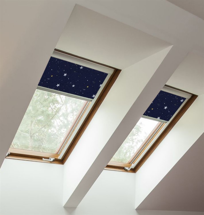 Stars Navy Blackout Skylight Blind To Fit Roto Windows