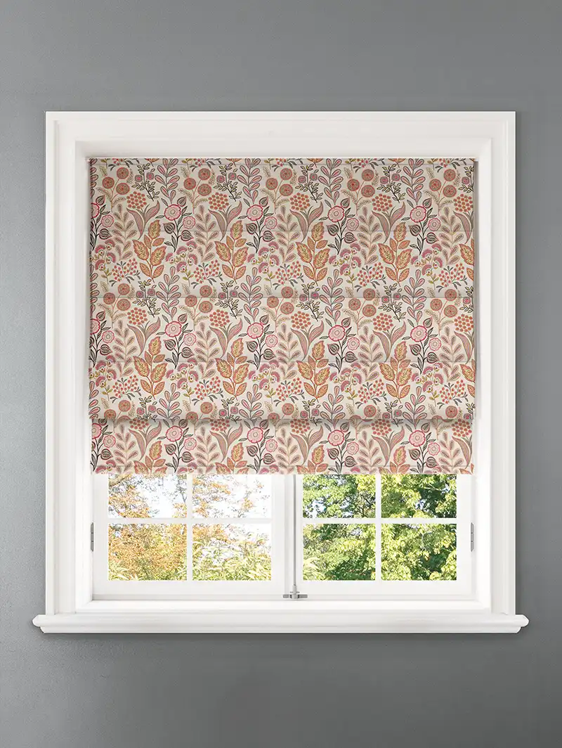 Penelope Jacquard Floral Crimson Floral Pattern Roman Blind