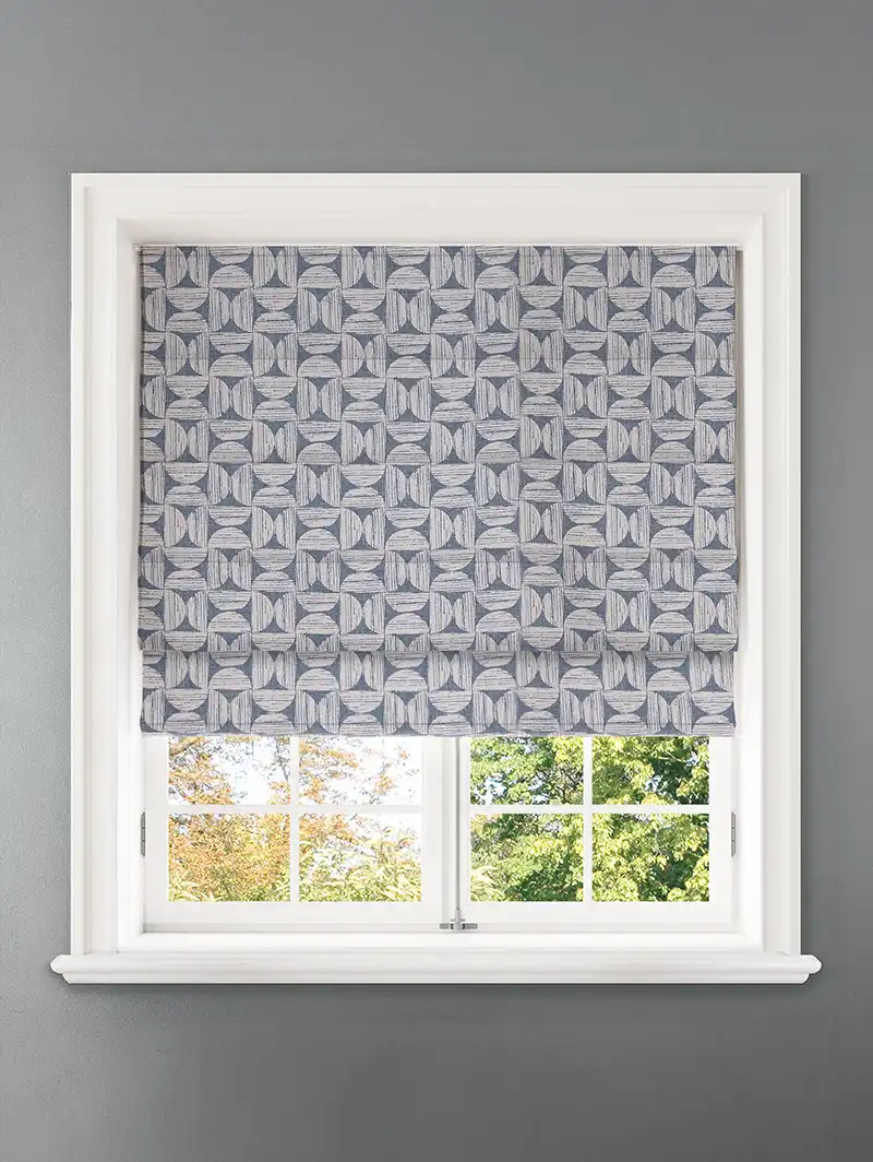 Penthouse Crescent Denim Geometric Pattern Roman Blind