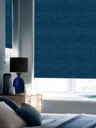 Linen Navy Blue Blackout Cordless Spring Loaded Roller Blind Linen Navy Blue Blackout Cordless Spring Loaded Roller Blind