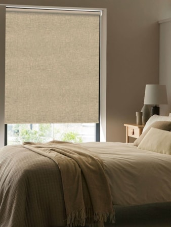 Linen Taupe Blackout Cordless Spring Loaded Roller Blind Linen Taupe Blackout Cordless Spring Loaded Roller Blind