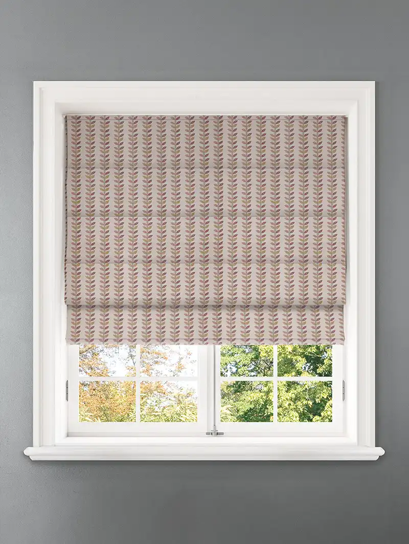 Seedling Stripe Raspberry Retro Floral Roman Blind
