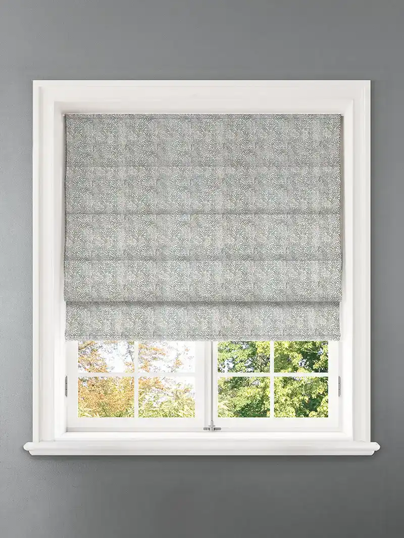 Shadow Fronds Seafoam Leaf Pattern Roman Blind