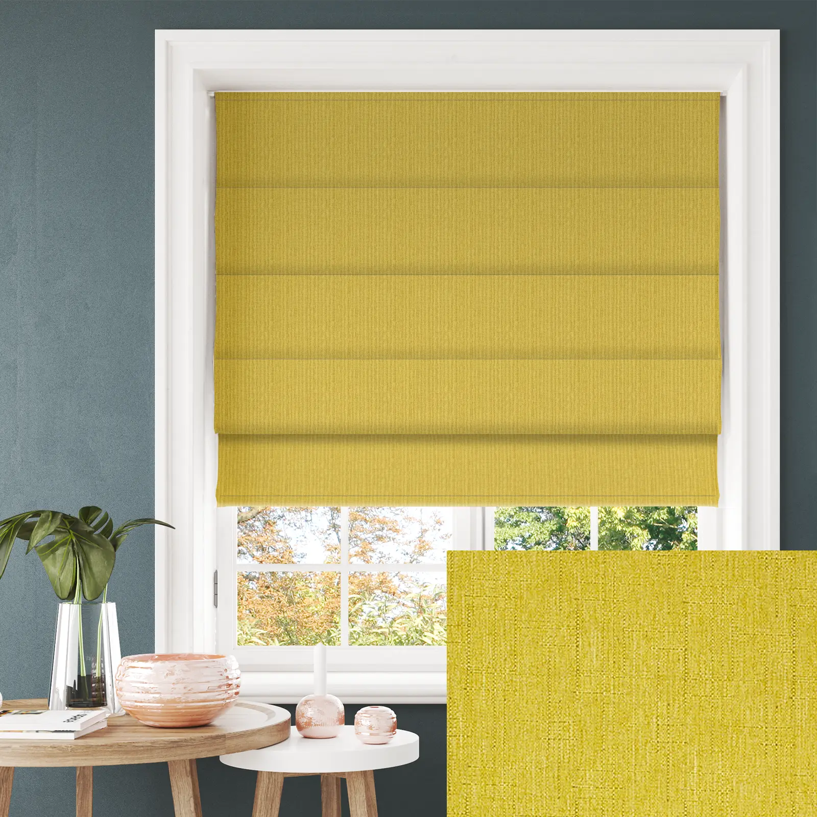Tribeca Chartreuse Blackout Electric Roman Blind