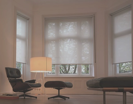 Sheer roller blinds fabrics in plain and striped designs. The collection is modern and versatile.
