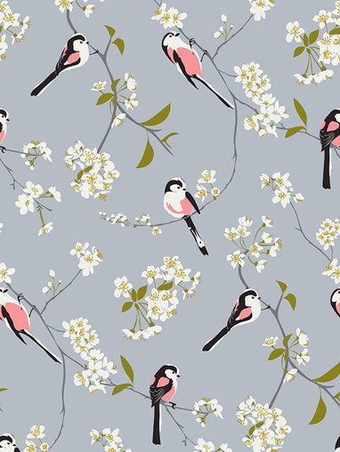 Blossom & Bird Grey Roller Blind by Lorna Syson