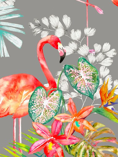 Tropical Flamingo Charcoal Floral Roller Blind