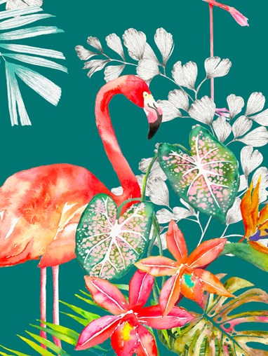Tropical Flamingo Teal Floral Roller Blind