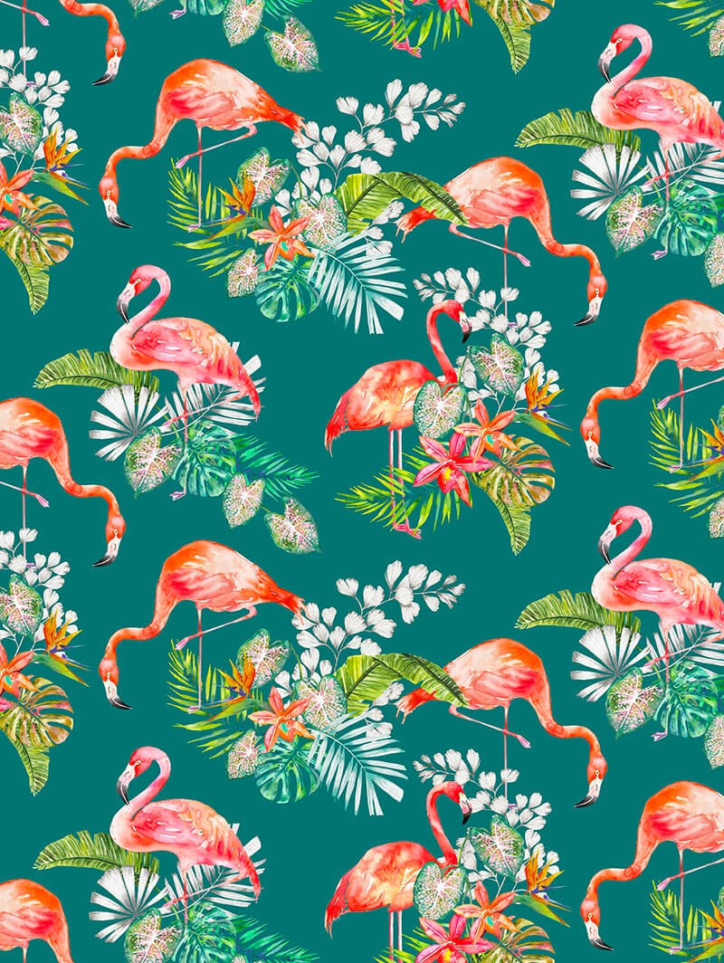 Tropical Flamingo Teal Floral Roller Blind