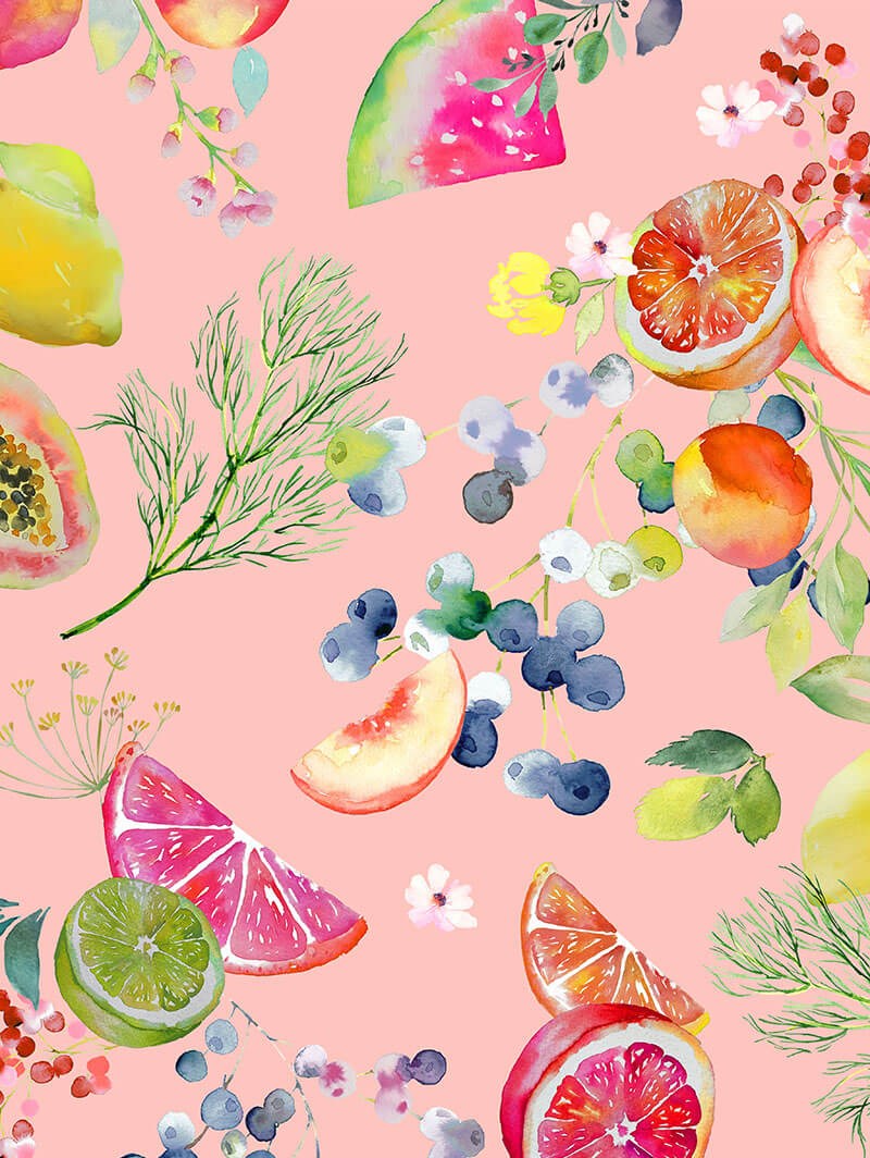 Tutti Frutti Blush Pink Floral Fruit Print Roller Blind