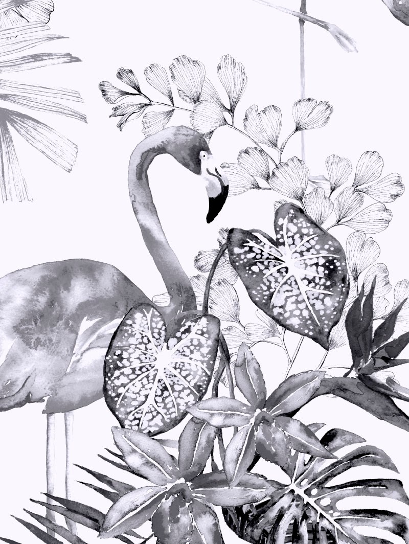Tropical Flamingo Black & White Floral Roller Blind