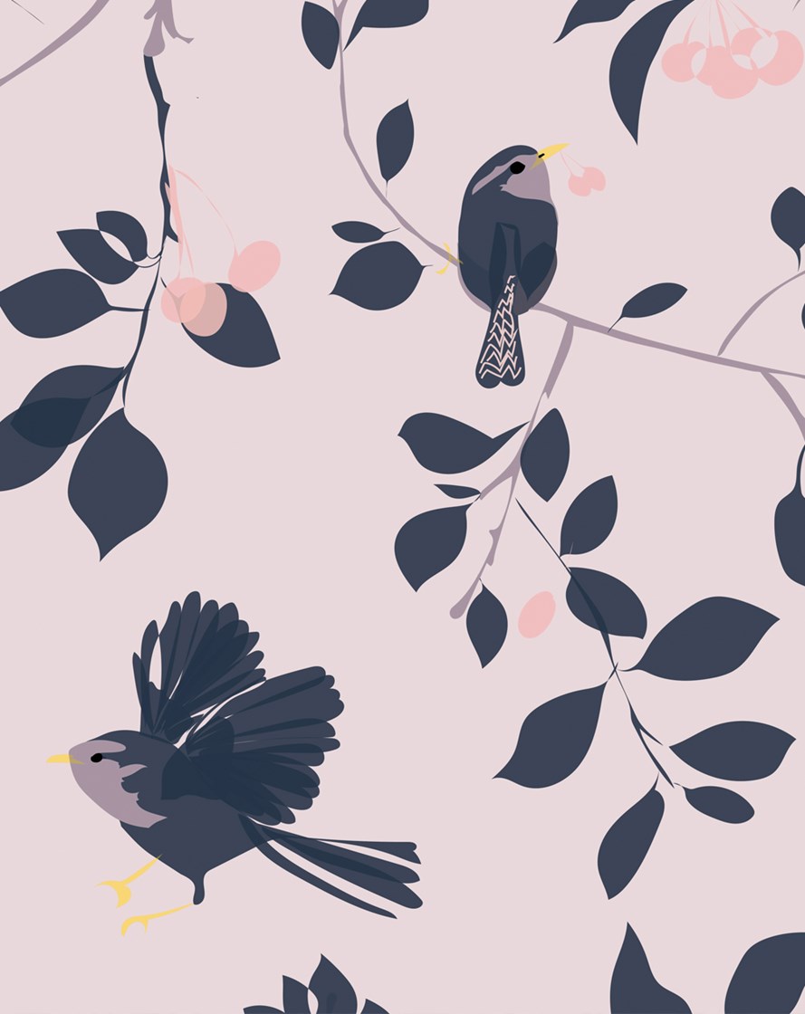 Wren and Cherry Roller Blind by Lorna Syson