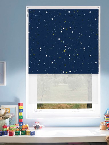 Blackout Evening Stars and Sheer White Double Roller Blind