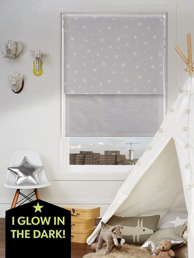Blackout Glow In The Dark Stars and Sheer Metal Double Roller Blind