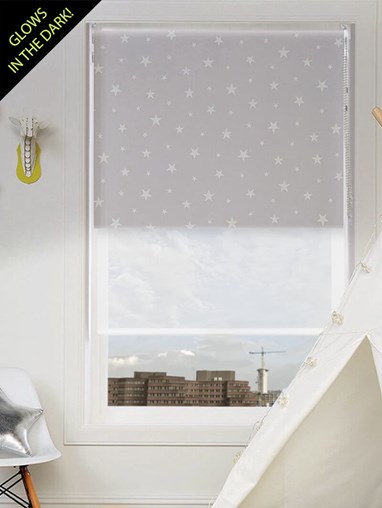 Blackout Glow In The Dark Stars and Sheer White Double Roller Blind