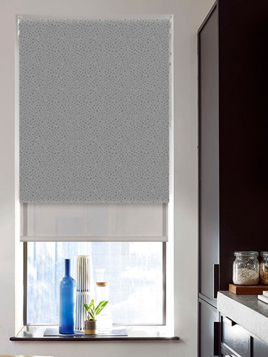 Blackout Halcyon Grey and Sheer Metal Double Roller Blind
