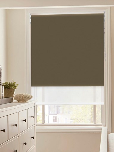 Blackout Milk Chocolate and Sheer White Double Roller Blind
