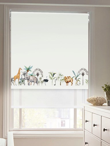 Blackout Savannah Border Natural and Sheer White Double Roller Blind