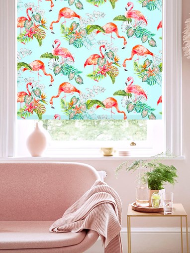 Tropical Flamingo Sky Floral Roller Blind