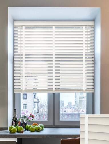 Off White Faux Wood Venetian Blind With Tapes