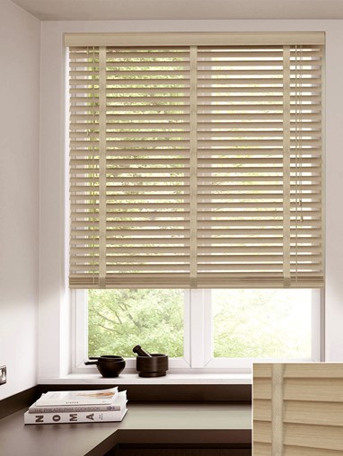 Greige 50mm Faux Wood Venetian Blind With Tapes