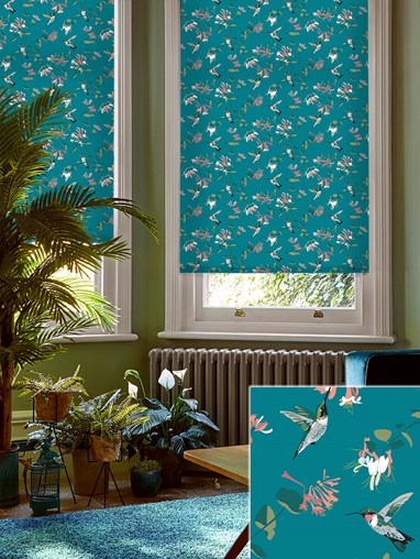 Hummingbird Teal Roller Blind by Lorna Syson