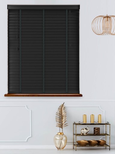 Black Real Wood Venetian Blind With Storm Tapes
