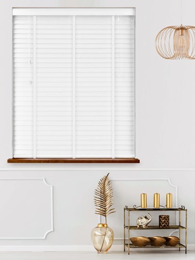 Bright White Real Wood Venetian Blind With White Tapes