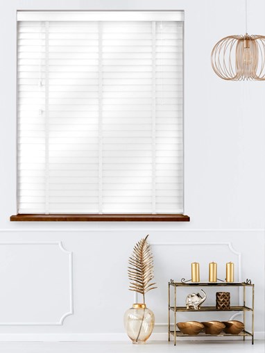 Gloss White Real Wood Venetian Blind With White Tapes