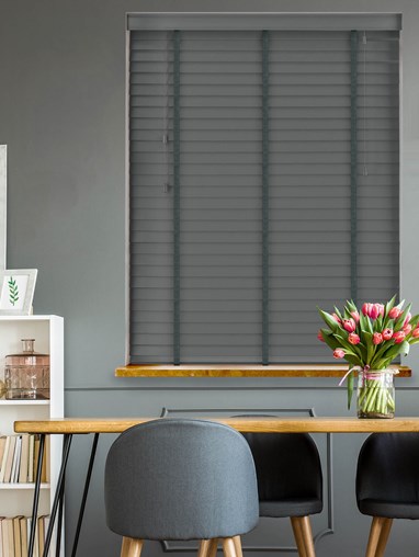 Hematite Grey Real Wood Venetian Blind With Fog Tapes