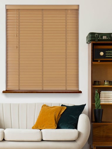 Sycamore Real Wood Venetian Blind With Toffee Tapes