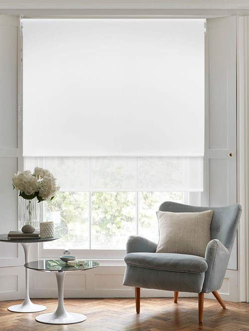 Blackout Bright White and Sheer White Double Roller Blind