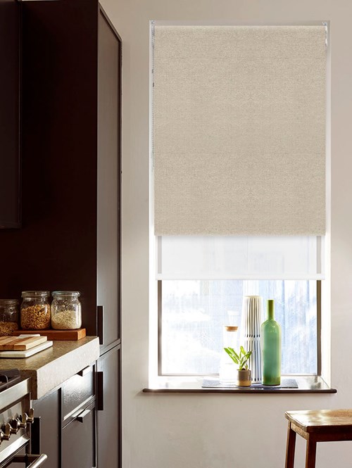 Blackout Urban Grey and Sheer White Double Roller Blind