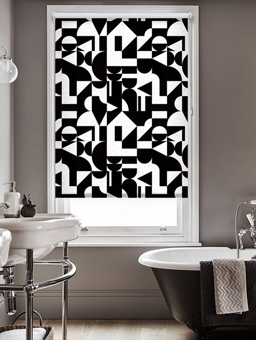 Geometric Marble Tile Black & White Roller Blind