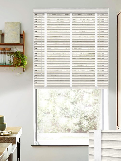 Glacier Grey Faux Wood Venetian Blind With White Tapes