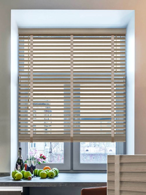 Warm Grey Wood Grain Faux Wood Venetian Blind With Tapes