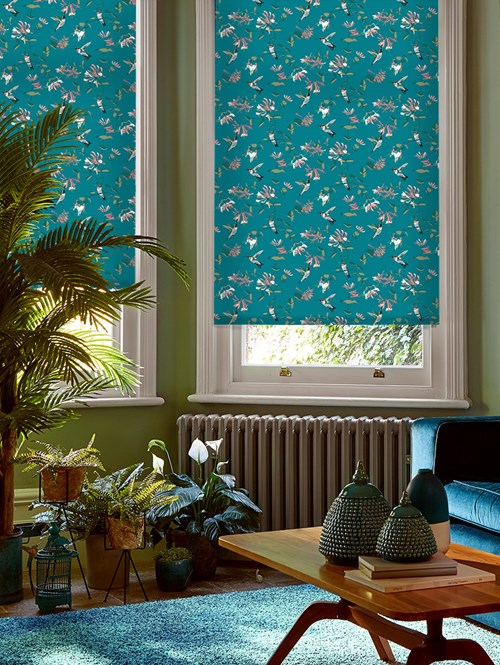 Hummingbird Teal Roller Blind by Lorna Syson