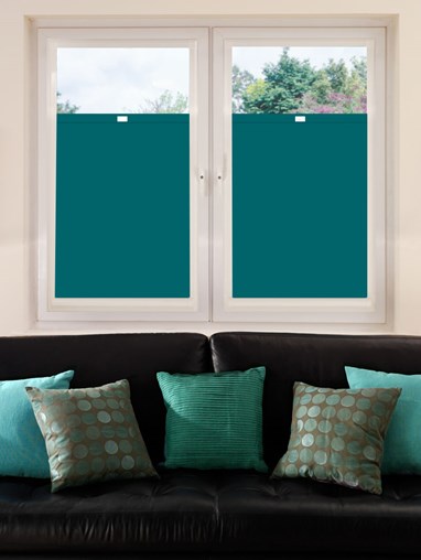 Perfect Fit Blackout Tiki Teal Bottom Up Blind