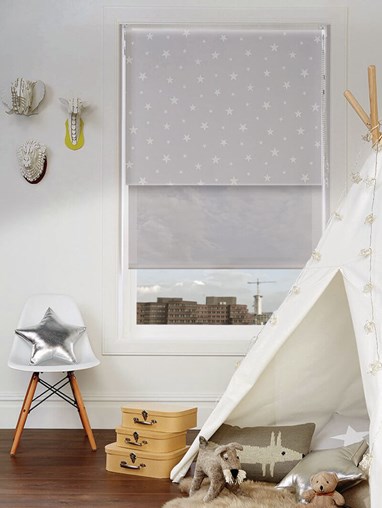 Blackout Glow In The Dark Stars and Sheer Metal Double Roller Blind
