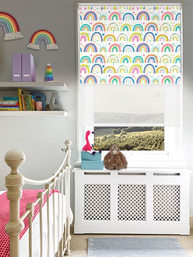 Blackout Over The Rainbow Multi and Sheer White Double Roller Blind