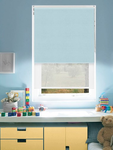 Blackout Pale Blue and Sheer White Double Roller Blind