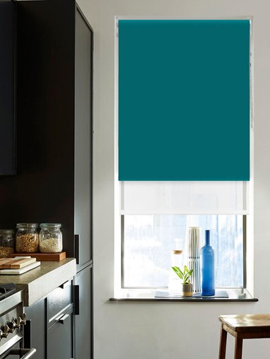 Blackout Tiki Teal and Sheer White Double Roller Blind